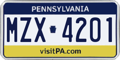 PA license plate MZX4201
