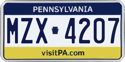 PA license plate MZX4207
