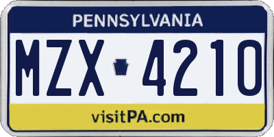 PA license plate MZX4210