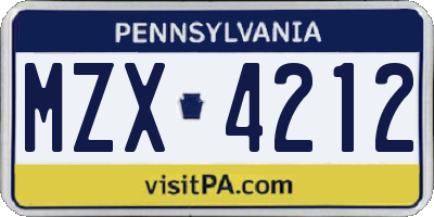 PA license plate MZX4212