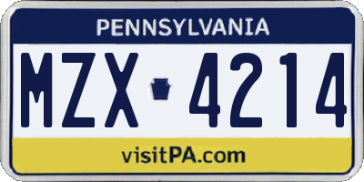 PA license plate MZX4214
