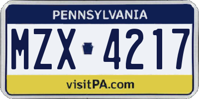 PA license plate MZX4217