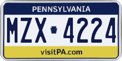 PA license plate MZX4224