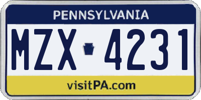 PA license plate MZX4231