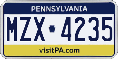 PA license plate MZX4235