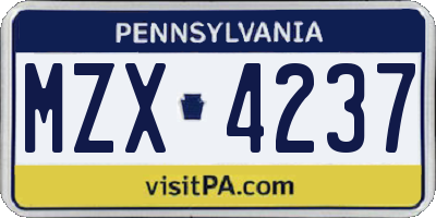 PA license plate MZX4237