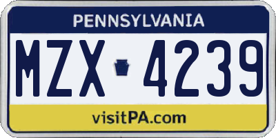 PA license plate MZX4239