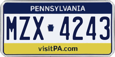 PA license plate MZX4243