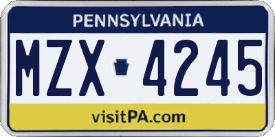 PA license plate MZX4245