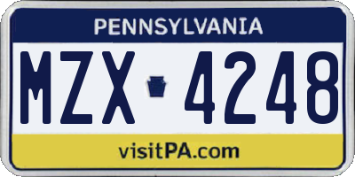 PA license plate MZX4248