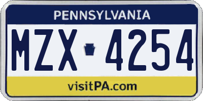 PA license plate MZX4254