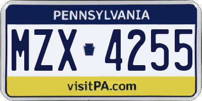 PA license plate MZX4255