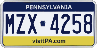 PA license plate MZX4258