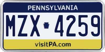 PA license plate MZX4259