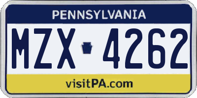 PA license plate MZX4262