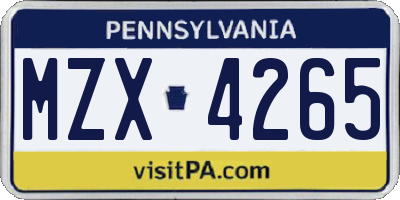 PA license plate MZX4265