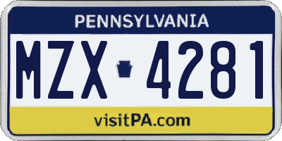 PA license plate MZX4281