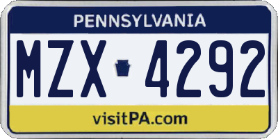 PA license plate MZX4292