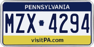 PA license plate MZX4294