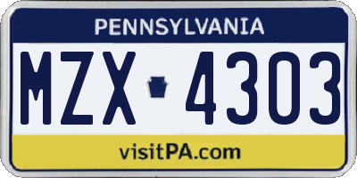 PA license plate MZX4303