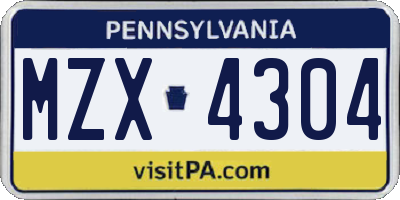 PA license plate MZX4304