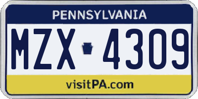 PA license plate MZX4309