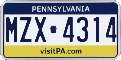 PA license plate MZX4314