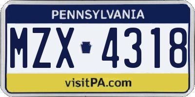 PA license plate MZX4318