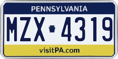 PA license plate MZX4319