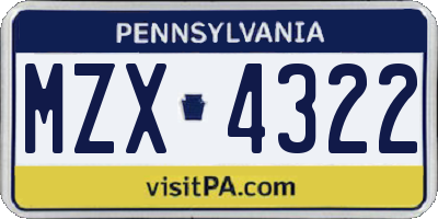 PA license plate MZX4322