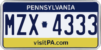 PA license plate MZX4333
