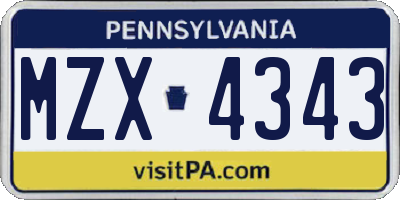 PA license plate MZX4343
