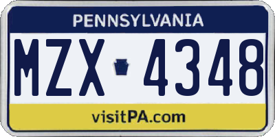 PA license plate MZX4348