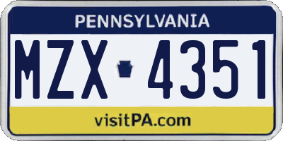 PA license plate MZX4351