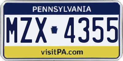 PA license plate MZX4355
