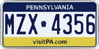 PA license plate MZX4356