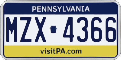PA license plate MZX4366