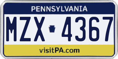 PA license plate MZX4367