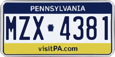 PA license plate MZX4381