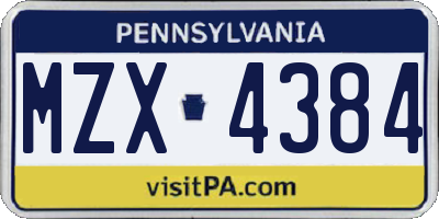PA license plate MZX4384