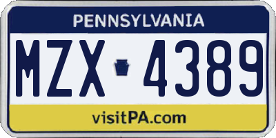 PA license plate MZX4389