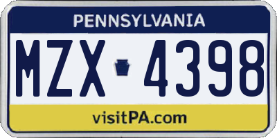 PA license plate MZX4398