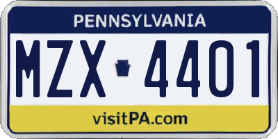 PA license plate MZX4401