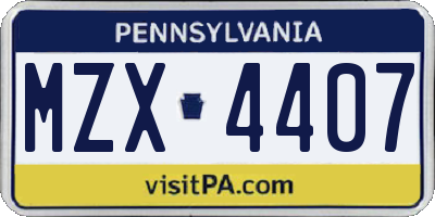 PA license plate MZX4407