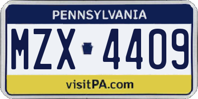 PA license plate MZX4409