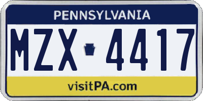 PA license plate MZX4417