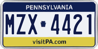 PA license plate MZX4421