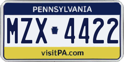 PA license plate MZX4422