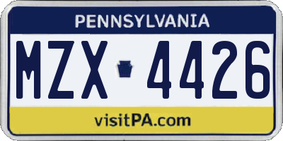 PA license plate MZX4426