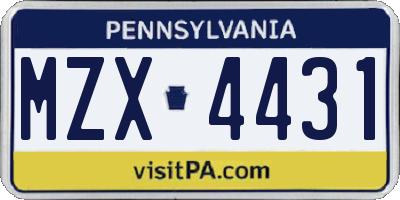 PA license plate MZX4431